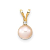 14k Gold Round Pink Freshwater Cultured Pearl Diamond Pendant Necklace Jewelry for Women in Yellow Gold and 5-6mm 6-7mm