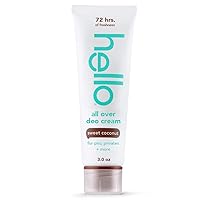 hello All Over Sweet Coconut Whole Body Deodorant Cream, Aluminum Free Deodorant Cream for Pits, Privates + More, Offers 72 Hours of Freshness, Safe for Sensitive Skin, Vegan, 1 Pack, 3 Oz Tube