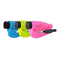 resqme Pack of 3 The Original Emergency Keychain Car Escape Tool, 2-in-1 Seatbelt Cutter and Window Breaker, Made in USA, Pink, Blue, Yellow - Compact Emergency Hammer