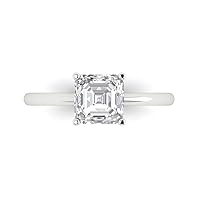 Clara Pucci 1.4ct Asscher Cut Solitaire Genuine Lab White Sapphire Proposal Bridal Designer Wedding Anniversary Ring 14k White Gold