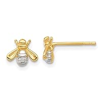 8.1mm 14k With White Rhodium Polished Bee Post Earrings Measures 6.75x8.1mm Wide Jewelry for Women