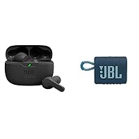 JBL Vibe Beam True Wireless Headphones - Black, Small & Go 3: Portable Speaker with Bluetooth, Builtin Battery, Waterproof and Dustproof Feature Blue