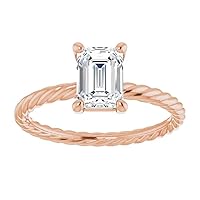 14K Solid Rose Gold Handmade Engagement Ring 1.00 CT Emerald Cut Moissanite Diamond Solitaire Wedding/Bridal Ring for Woman/Her Best Ring