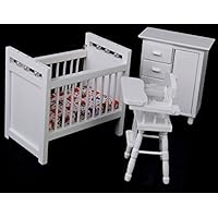 Dollhouse Miniature Furniture Wooden Baby Bedroom Set 3 Pcs Best Gift