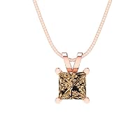 Clara Pucci 3.0 ct Princess Cut Genuine Champagne Simulated Diamond Solitaire Pendant Necklace With 16