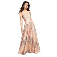 Womens Sequined Glitter Zippered Lined Lace Up Back Sleeveless Square Neck Full-Length Prom Gown Dress