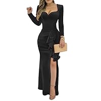 Velvet Mermaid Long Sleeve Bridesmaid Dresses for Women Formal Dress Ruffles Hem High Slit Velvet Evening Wedding