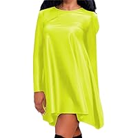 Sexy Faux Leather Baggy Fashion Solid Mini Dress Women's O Necklong Sleeves Irregular Leisure Dress Party Clubwear Plus Size