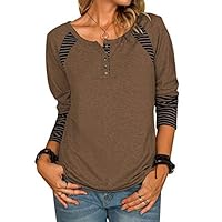Womens Tops Casual V Neck Tunic Tops Striped Button Pullover Sweatshirt Henley Shirts Tee