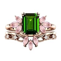 Chrome Diopside Engagement Ring Set For Women 1 CT Emerald Cut Chrome Diopside Wedding Ring Set 14k Gold Chrome Diopside 2 Piece Bridal Ring Set Antique Anniversary/Promise Ring Set