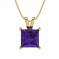 2.05 ct Princess Cut Natural Amethyst Solitaire Pendant Necklace With 16