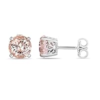 ANGEL SALES 1.00 Ct Round CZ Peach Morganite Solitaire Stud Earrings For Girls & Women's 14K White Gold Finish