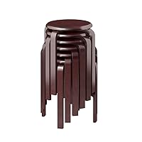 Minimalist Fashion Creative 6 Pack Solid Wood Round Stool Wooden Stool Adult Chair Dining Table and Stool, Stackable Creative Bench for Dining/Homecasual/Walnut