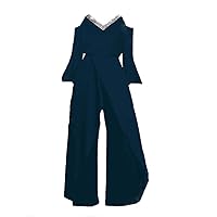 Women's split sequins solid v-neck bodysuit wide leg loose sleeve flare sleeve bodysuit