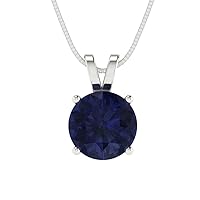 Clara Pucci 1.45ct Round Cut Simulated Cubic Zirconia Blue Sapphire Gem Solitaire Pendant Necklace With 16