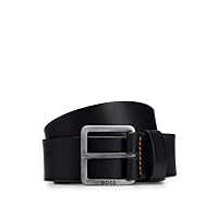 Men's Smooth Leather Belt with Brushed Effect Buckle