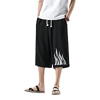 Chinese Style Linen Casual Loose Capris Retro Large Cotton Linen Elastic Shorts for Men Summer
