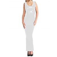 Wetlook Sleeveless Bodycon Long Pencil Dress Sexy U-Neck Slim Fit Party Club Sundress Womens Shiny PVC Dress