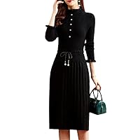 Fake Two Pieces Knitted Dress Women Vintage Long Sleeve Bottoming Sweater Dresses Fall Casual Slim Midi Vestidos