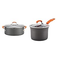 Rachael Ray Brights Hard Anodized Nonstick Pasta Pot / Stockpot / Stock Pot - 8 Quart, Gray & Brights Hard Anodized Nonstick Sauce Pan/Saucepan with Lid, 3 Quart, Gray with orange handles