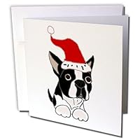 Funny Christmas Boston Terrier Dog in Santa Hat - Greeting Cards, 6 x 6 inches, set of 12 (gc_220479_2)