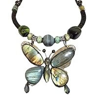 Claire Kern Creations Big Shimmery Butterfly Handmade Gemstone Labradorite Necklace Earrings