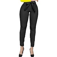 Andongnywell Women's Paper Bag Waist Pants Casual High Waist Cropped Pant Trousers with Tie Pockets