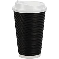 Nicole Home Collection Double-Walled Insulated Ripple Paper Disposable Cups With Lids For Hot Beverage| Black | Pack of 30 Coffee Cup, 12 oz