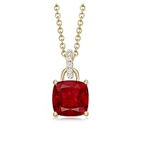 2.50 CT Cushion Cut Created Ruby Solitaire Pendant Necklace 14k Yellow Gold Finish