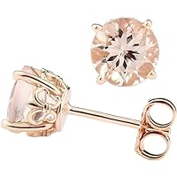 ANGEL SALES 1.00 Ct Round Peach Morganite Solitaire Stud Earrings For Girls & Women's 14K Rose Gold Finish