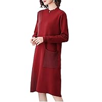 Autumn Winter Women Knitting Dress O-Neck Patchwork Loose Slim Office Lady Middle Aged Mother's Clothes Dresses