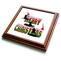 3dRose Festive Merry Christmas Seasonal Holiday Kitesurfing - Trivets (trv-384860-1)