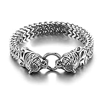 Classic Punk Jungle Overlord Tiger Men's Stainless Steel Mesh Chain Bracelet Rock Rider Jewelry Gift (Metal Color : Silver)