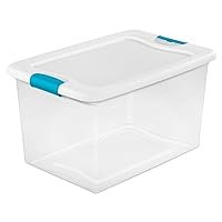 Sterilite 64 Qt Latching Storage Box, Stackable Bin with Latch Lid, Plastic Container to Organize Clothes in Closet, Clear with White Lid, 6-Pack