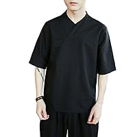 Chinese-Style Men's Tang Suit Hanfu Ethnic Clothing for Youth, Casual T-Shirt
