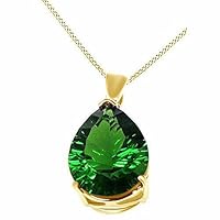 2ct Pear Cut Green Emerald Solitaire Pendant Necklace W/18