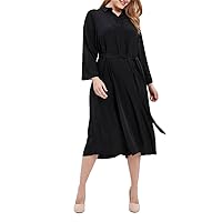 Plus Size Sashes Shirt Dress Women Long Sleeve Single Button Breasted Formal Office Dress
