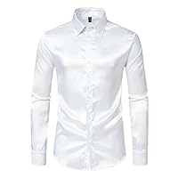 Shirts Men Long Sleeve Button Down Shiny Solid Casual Shirt Party Wedding Formal Dress Shirts