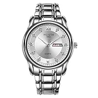 Men's Watch Quartz Watch - Luminous Waterproof Men's Watch Date Cycle Double Calendar Casual Business Men's Watch Steel Strip (White -2)