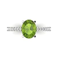 Clara Pucci 2.68ct Oval Cut Solitaire with accent Genuine Natural Pure Green Peridot designer Modern Statement Ring Solid 14k White Gold