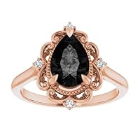 Vintage Halo 2 CT Pear Shape Black Diamond Engagement Ring 10K Rose Gold, Victorian Pear Drop Diamond Ring, Antique Black Onyx Pear Ring, Wedding Ring, Handmade Rings