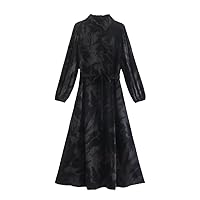 Black Shirt Dress Woman Long Dresses for Women Autumn Office Midi Dress Women Belt Long Sleeve Casual Female Dress