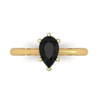 1.0 carat Pear Cut Solitaire Natural Black Onyx Proposal Wedding Bridal Anniversary Ring 18K Yellow Gold