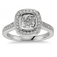 1.50 Ct Ladies Cushion Micro Pave Halo Diamond Engagement Ring 18 kt White Gold