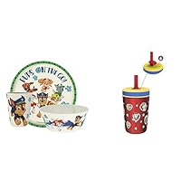 Zak Designs PAW Patrol Kids Dinnerware Set 4 Pieces, Durable Melamine Bamboo Plate, Bowl, Cup and Kelso Insulated Tumbler are Perfect For Dinner Time With Family (Chase, Marshall, Skye & Friends)