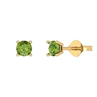 0.20 ct Brilliant Round Cut Solitaire VVS1 Natural Green Peridot Pair of Stud Earrings 18K Yellow Gold Butterfly Push Back