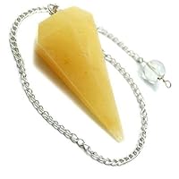 Jet Energized Yellow Aventurine Cone Faceted Pendulum Chain Opal Carved Handcrafted Antique India Reiki Dowsing Healing Chakra Balancing Image is JUST A Reference