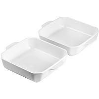 Onniyor Ceramic Baking Dishes, Square Baking Pans with Handles, Lasagna Pans Deep, Brownie Pans for Cooking, Casserole Dishes, Cake Pans, Bakeware Set for Kitchen, Oven Safe, 8 x 8 inches, Set of 2, White