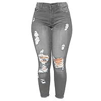 Andongnywell Women's Distressed Denim Skinny Jeans Butt Lift Ripped Jean Jegging High Waisted Stretch Pants with Holes