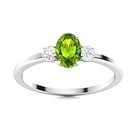 Peridot Oval 6x4mm Three Stone Ring | Sterling Silver 925 With Rhodium Plated | Beautiful Mini Three Stone Ring For Wear Everyday